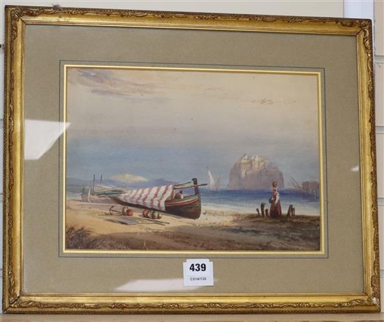 19th century English School, watercolour, Italian coastal landscape, 24 x 34cm